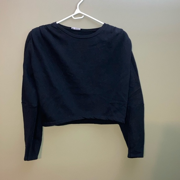 Zara Blue Boxy Crop Sweatshirt with Long Sleeves - Picture 1 of 12